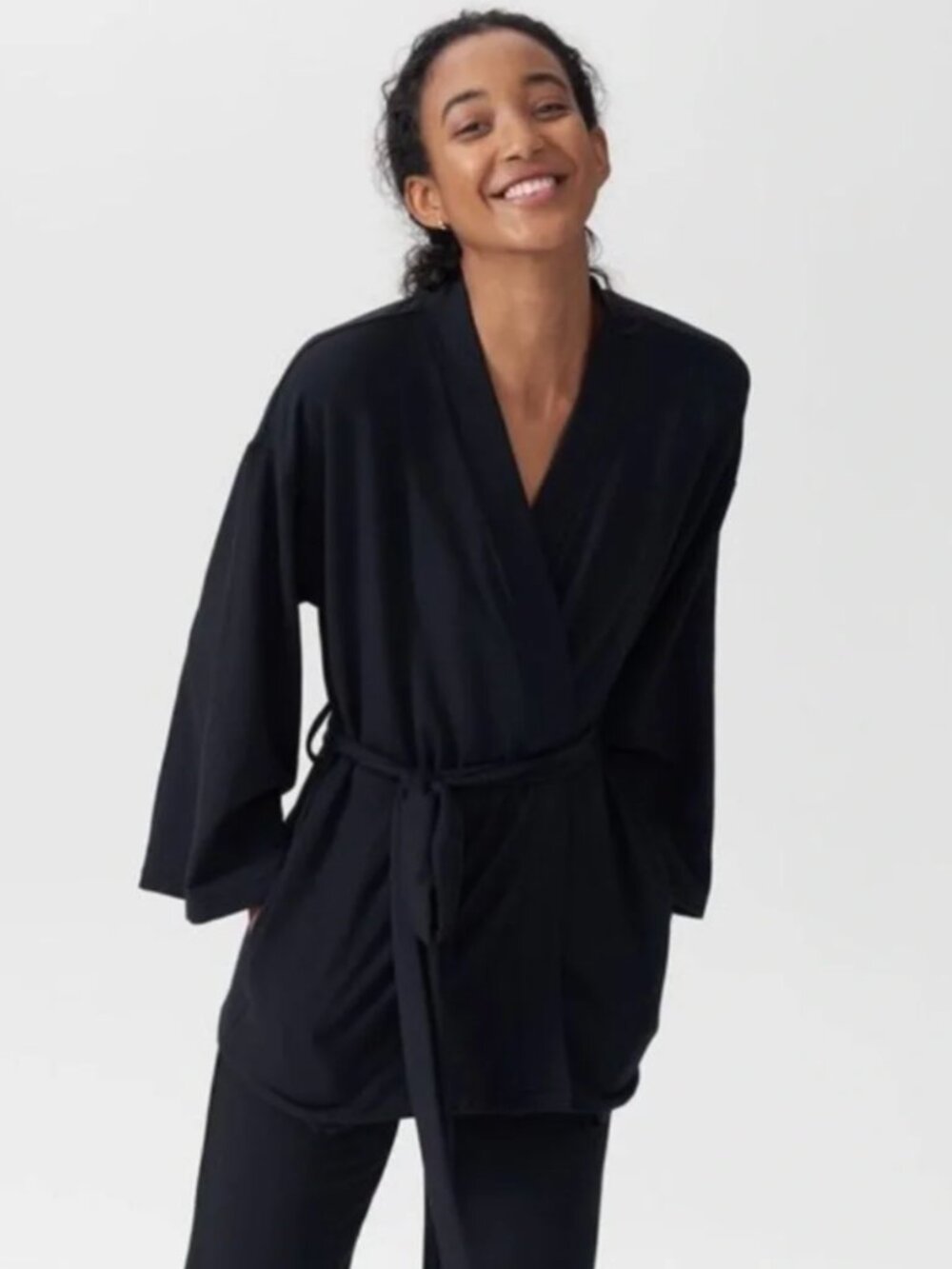 Universal Standard Alison Kimono Pajama Wrap Robe Cardigan, Black Size L (22-24)